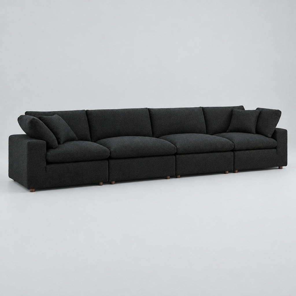 Commix Down Filled Overstuffed Boucle Fabric 4-Seater Sofa in Black