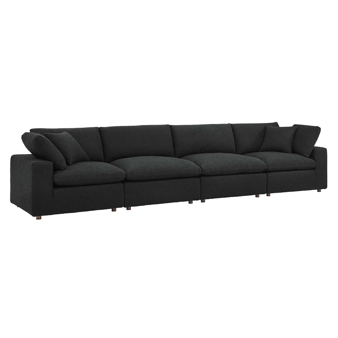 Commix Down Filled Overstuffed Boucle Fabric 4-Seater Sofa in Black
