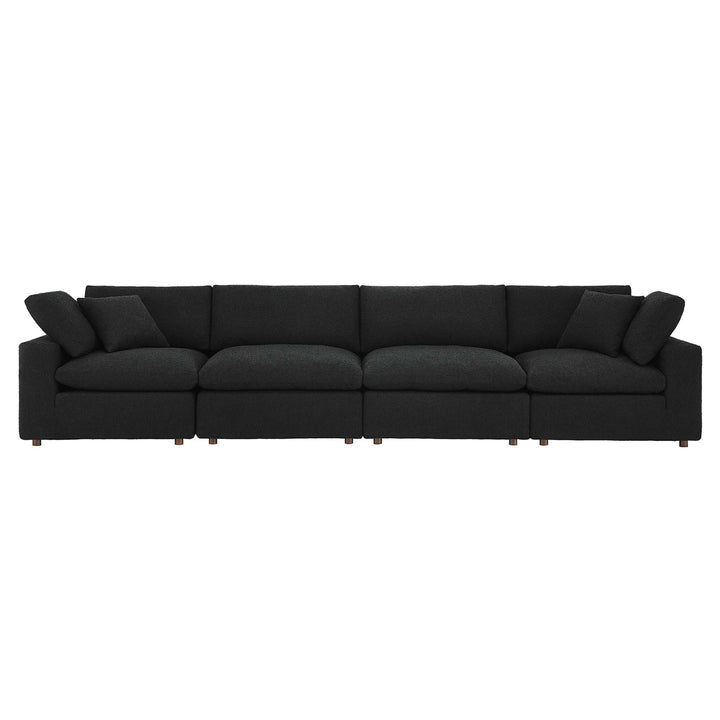 Commix Down Filled Overstuffed Boucle Fabric 4-Seater Sofa in Black