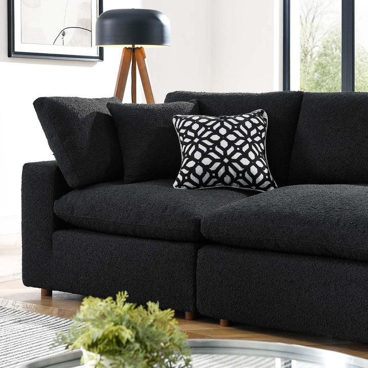 Commix Down Filled Overstuffed Boucle Fabric 4-Seater Sofa in Black