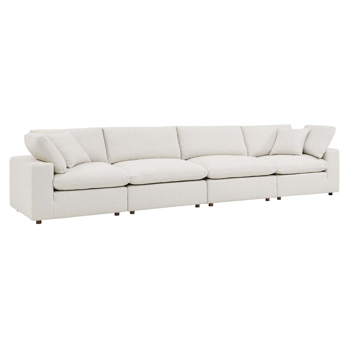 Commix Down Filled Overstuffed Boucle Fabric 4-Seater Sofa in Ivory