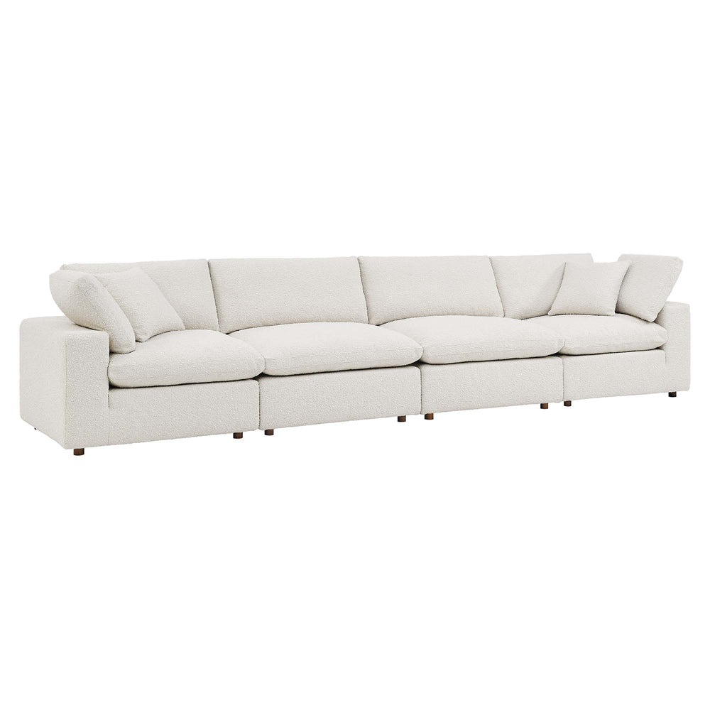 Commix Down Filled Overstuffed Boucle Fabric 4-Seater Sofa in Ivory