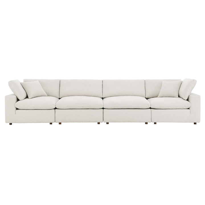 Commix Down Filled Overstuffed Boucle Fabric 4-Seater Sofa in Ivory