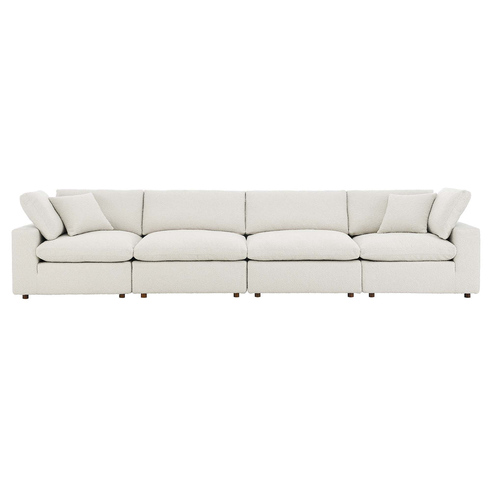 Commix Down Filled Overstuffed Boucle Fabric 4-Seater Sofa in Ivory