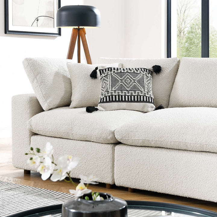 Commix Down Filled Overstuffed Boucle Fabric 4-Seater Sofa in Ivory