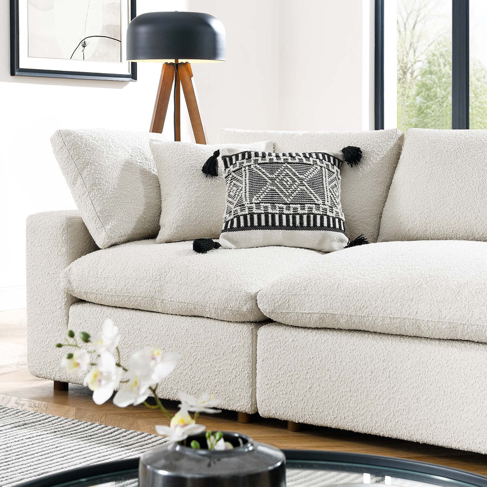 Commix Down Filled Overstuffed Boucle Fabric 4-Seater Sofa in Ivory