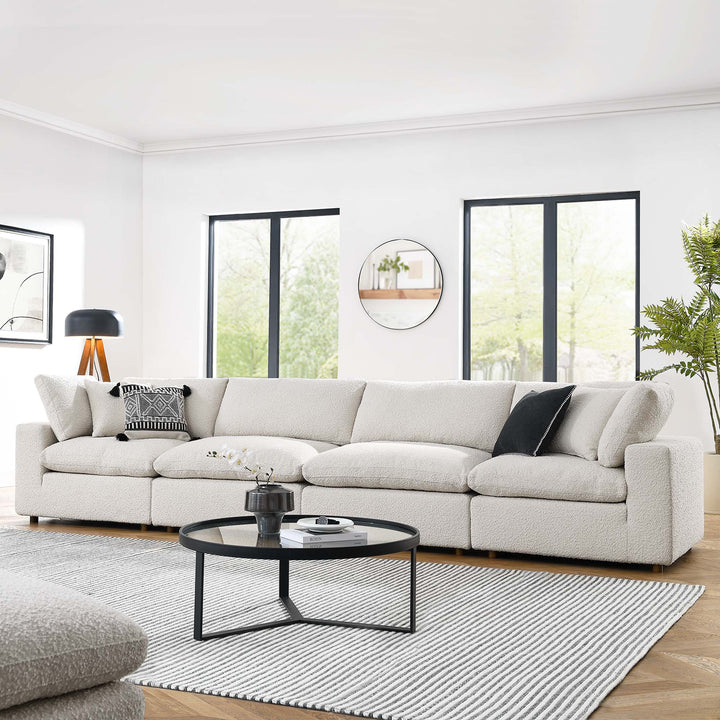 Commix Down Filled Overstuffed Boucle Fabric 4-Seater Sofa in Ivory