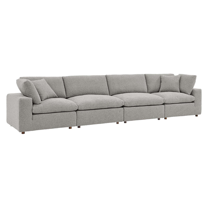 Commix Down Filled Overstuffed Boucle Fabric 4-Seater Sofa in Light Gray