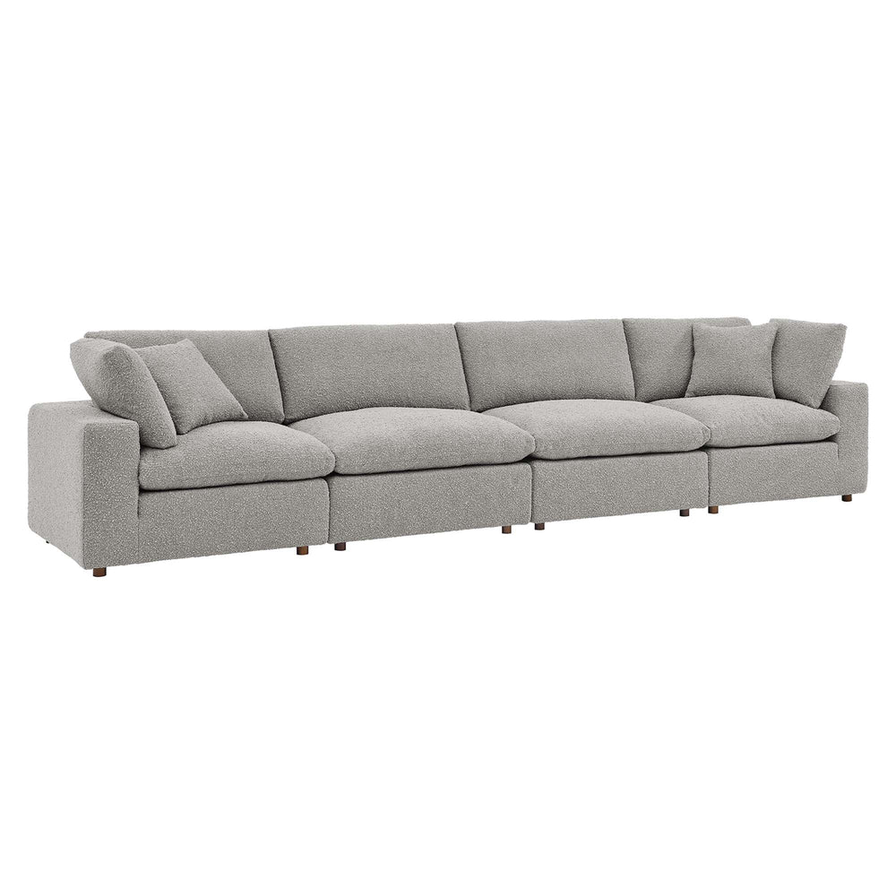 Commix Down Filled Overstuffed Boucle Fabric 4-Seater Sofa in Light Gray