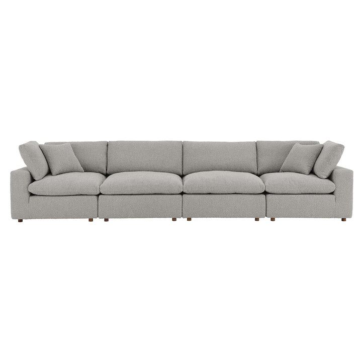 Commix Down Filled Overstuffed Boucle Fabric 4-Seater Sofa in Light Gray