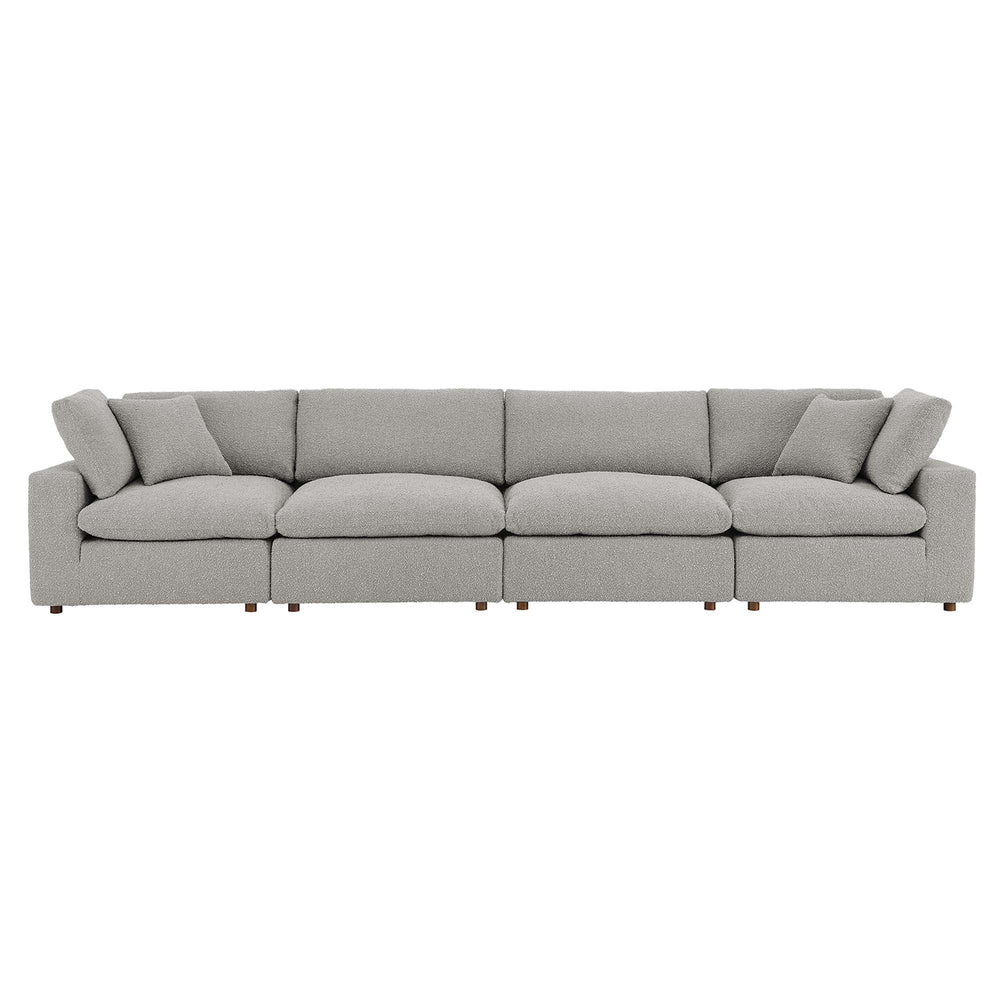 Commix Down Filled Overstuffed Boucle Fabric 4-Seater Sofa in Light Gray