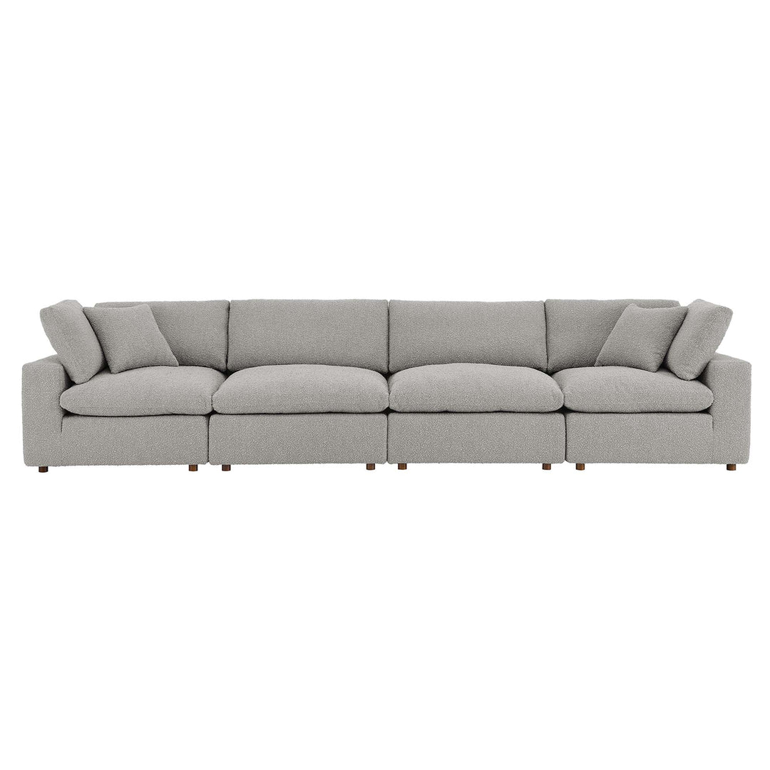 Commix Down Filled Overstuffed Boucle Fabric 4-Seater Sofa in Light Gray