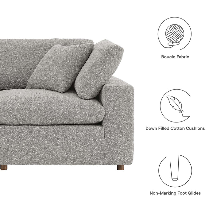 Commix Down Filled Overstuffed Boucle Fabric 4-Seater Sofa in Light Gray