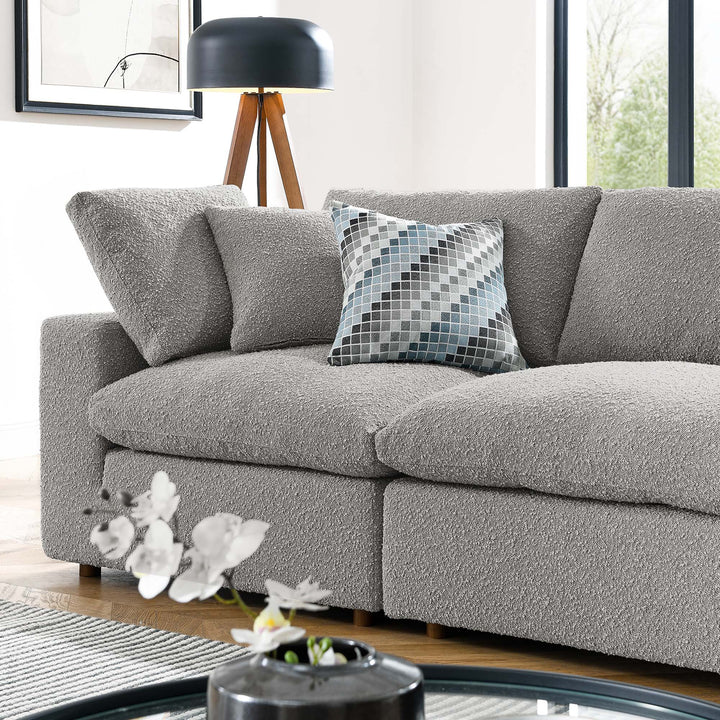 Commix Down Filled Overstuffed Boucle Fabric 4-Seater Sofa in Light Gray
