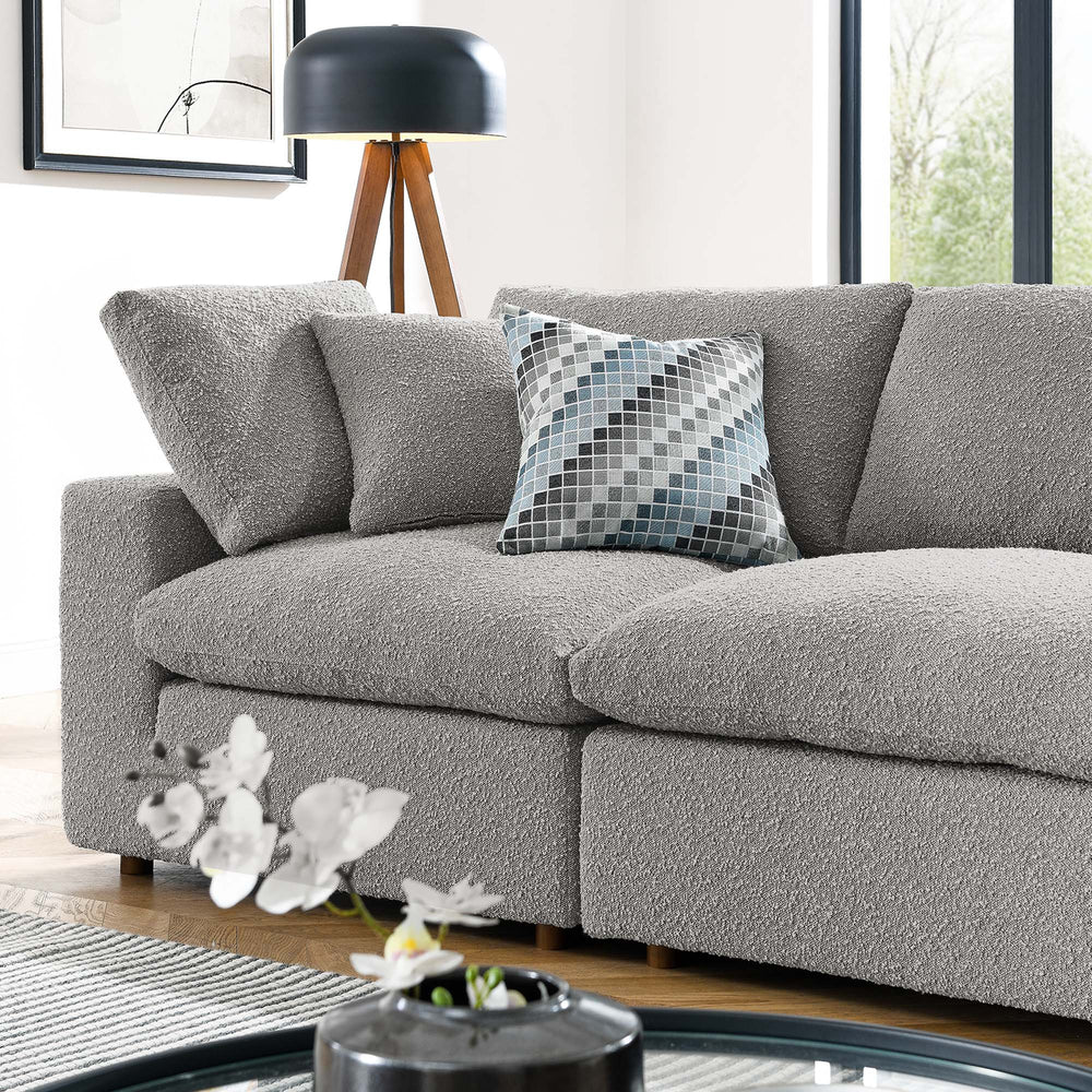 Commix Down Filled Overstuffed Boucle Fabric 4-Seater Sofa in Light Gray