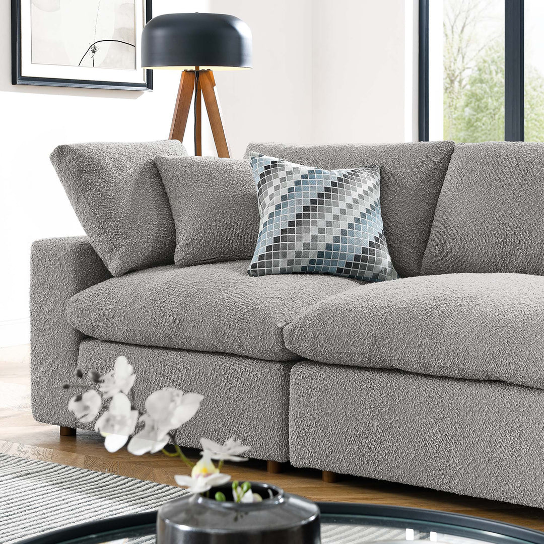 Commix Down Filled Overstuffed Boucle Fabric 4-Seater Sofa in Light Gray