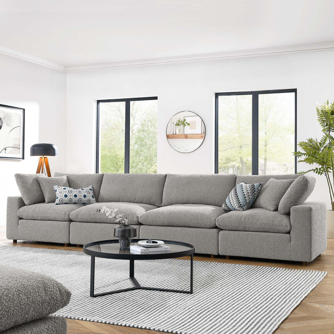 Commix Down Filled Overstuffed Boucle Fabric 4-Seater Sofa in Light Gray