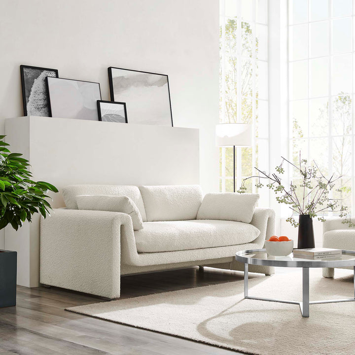 Waverly Boucle Fabric Sofa in Ivory