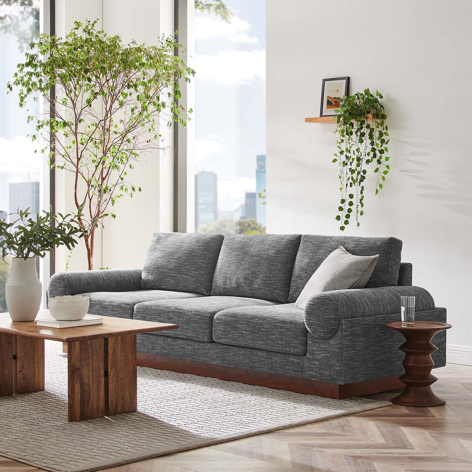 Oasis Upholstered Fabric Sofa in Gray
