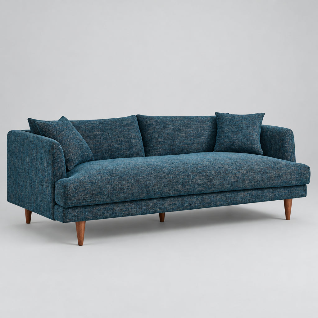 Zoya Down Filled Overstuffed Sofa in Navy Fabric