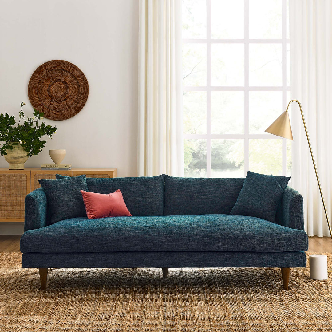 Zoya Down Filled Overstuffed Sofa in Navy Fabric