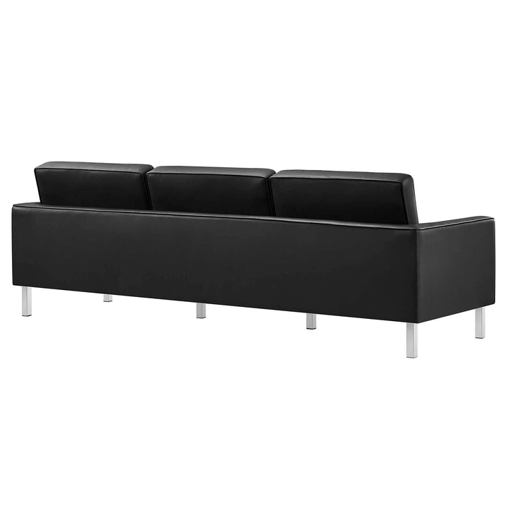 Loft Tufted Vegan Leather Sofa and Ottoman Set in Silver Black