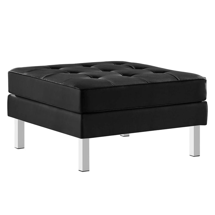 Loft Tufted Vegan Leather Sofa and Ottoman Set in Silver Black
