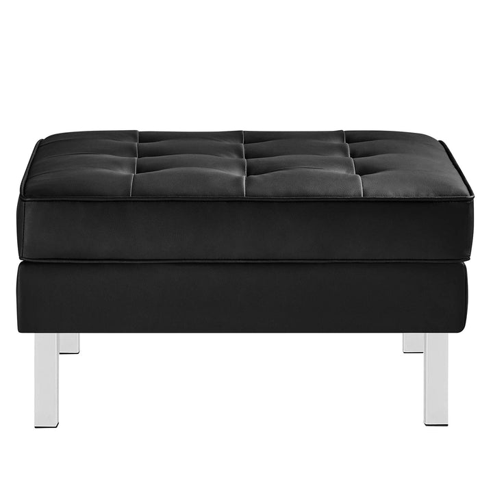 Loft Tufted Vegan Leather Sofa and Ottoman Set in Silver Black