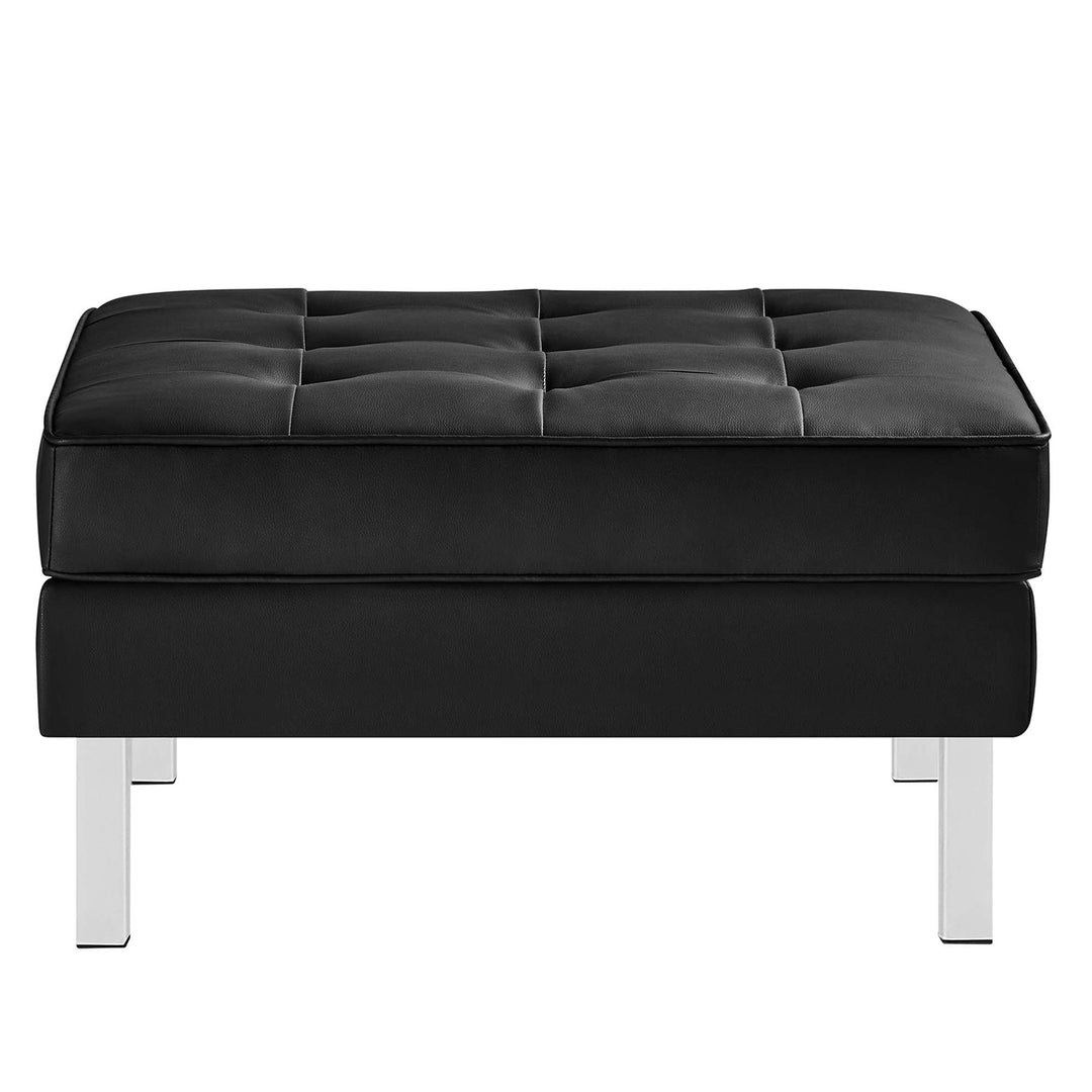 Loft Tufted Vegan Leather Sofa and Ottoman Set in Silver Black