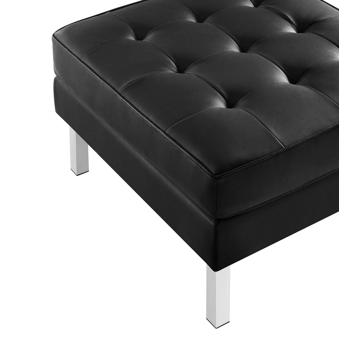 Loft Tufted Vegan Leather Sofa and Ottoman Set in Silver Black