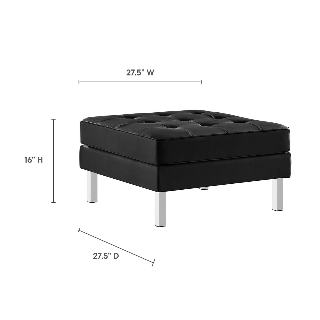 Loft Tufted Vegan Leather Sofa and Ottoman Set in Silver Black