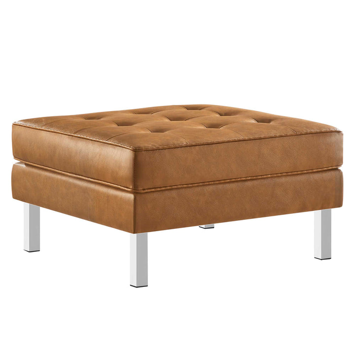 Loft Tufted Vegan Leather Sofa and Ottoman Set in Silver Tan