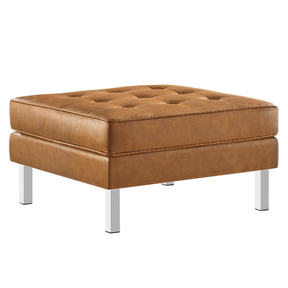 Loft Tufted Vegan Leather Sofa and Ottoman Set in Silver Tan