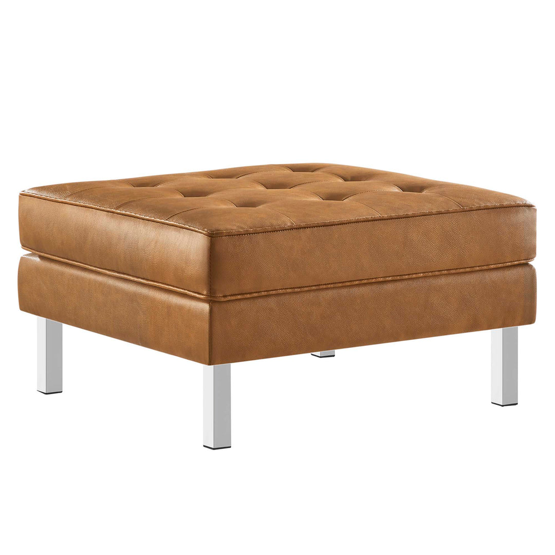 Loft Tufted Vegan Leather Sofa and Ottoman Set in Silver Tan