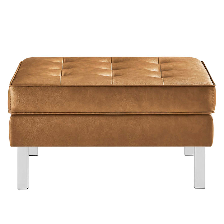 Loft Tufted Vegan Leather Sofa and Ottoman Set in Silver Tan
