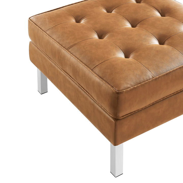 Loft Tufted Vegan Leather Sofa and Ottoman Set in Silver Tan