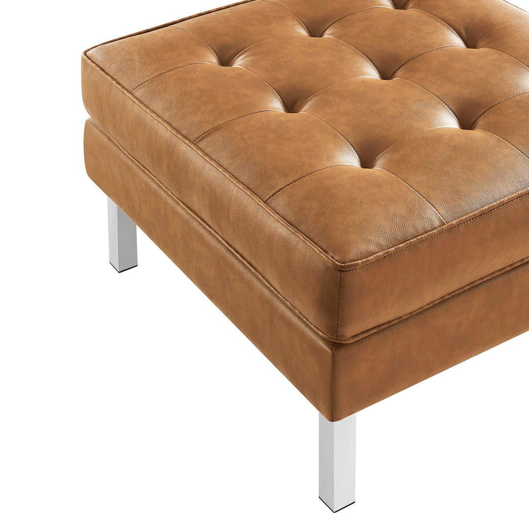 Loft Tufted Vegan Leather Sofa and Ottoman Set in Silver Tan