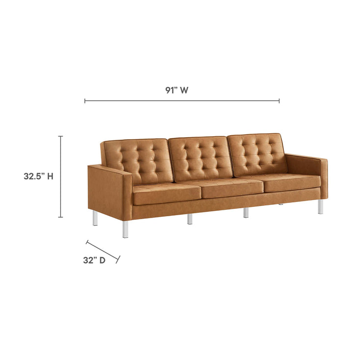 Loft Tufted Vegan Leather Sofa and Ottoman Set in Silver Tan