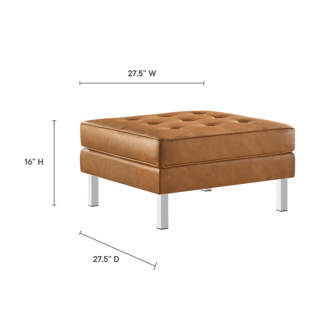 Loft Tufted Vegan Leather Sofa and Ottoman Set in Silver Tan