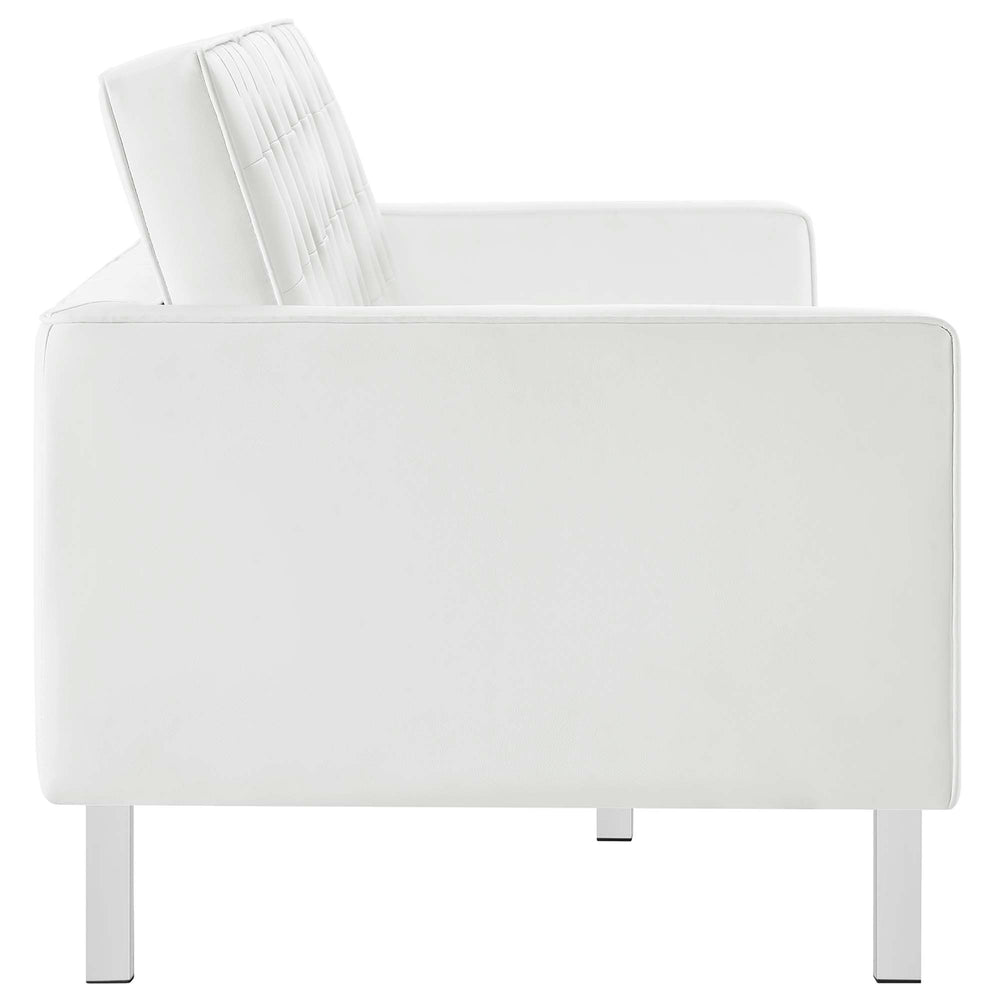 Loft Tufted Vegan Leather Sofa and Ottoman Set in Silver White