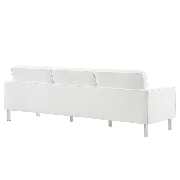 Loft Tufted Vegan Leather Sofa and Ottoman Set in Silver White