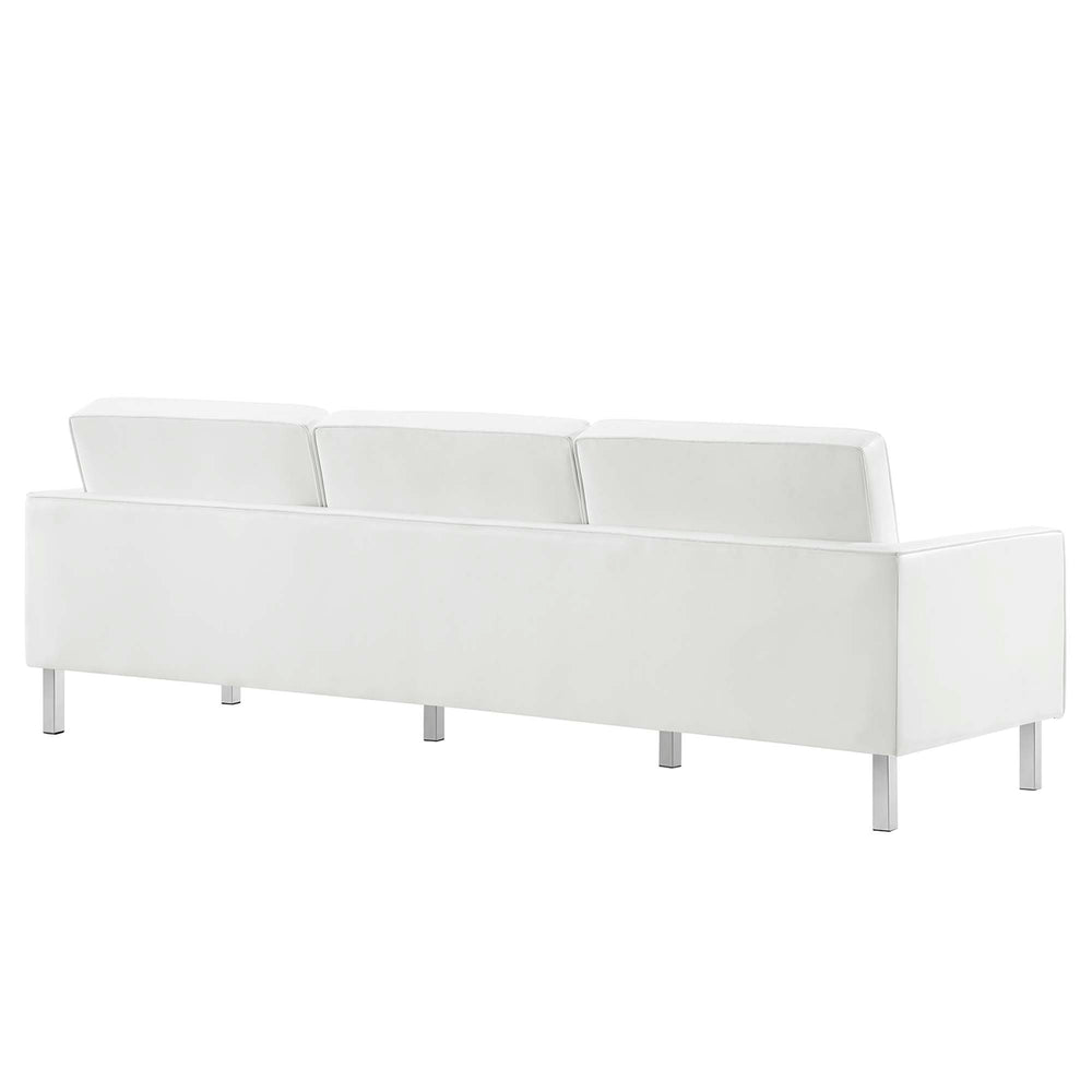 Loft Tufted Vegan Leather Sofa and Ottoman Set in Silver White