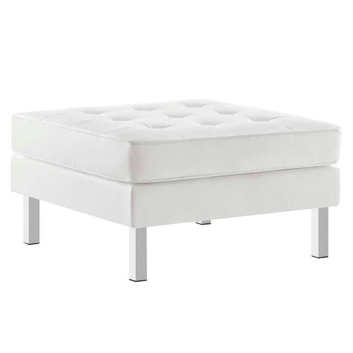 Loft Tufted Vegan Leather Sofa and Ottoman Set in Silver White