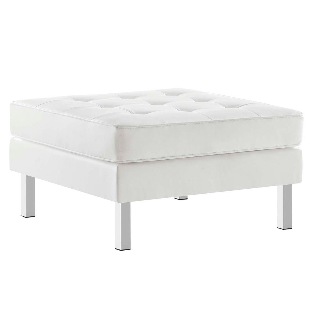 Loft Tufted Vegan Leather Sofa and Ottoman Set in Silver White