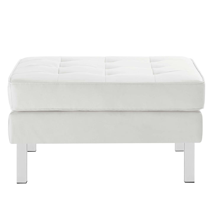 Loft Tufted Vegan Leather Sofa and Ottoman Set in Silver White