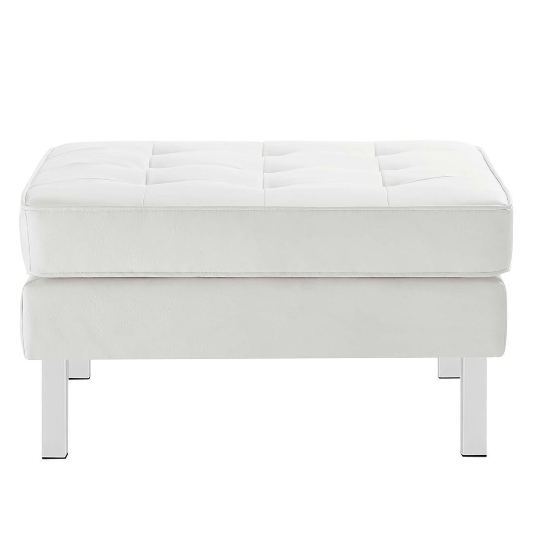 Loft Tufted Vegan Leather Sofa and Ottoman Set in Silver White