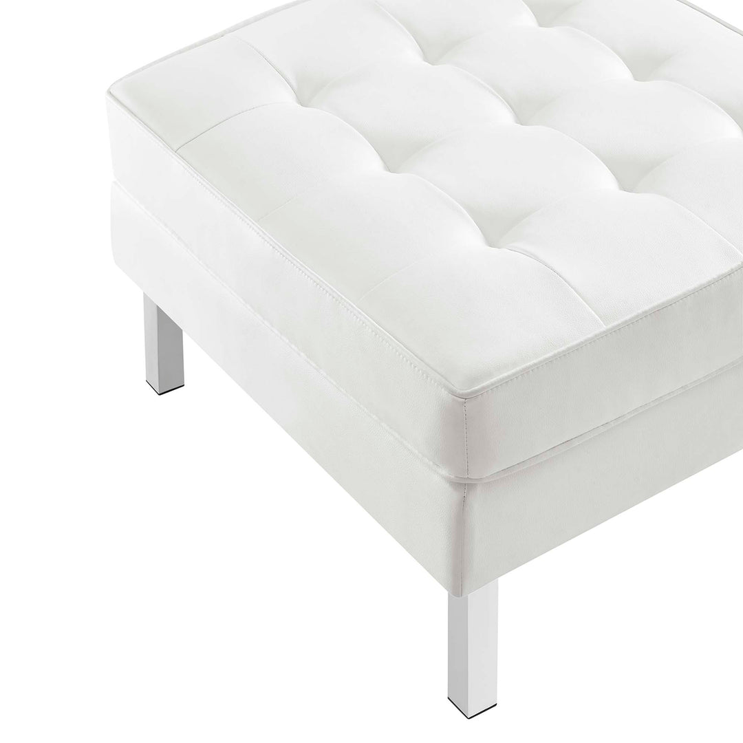 Loft Tufted Vegan Leather Sofa and Ottoman Set in Silver White