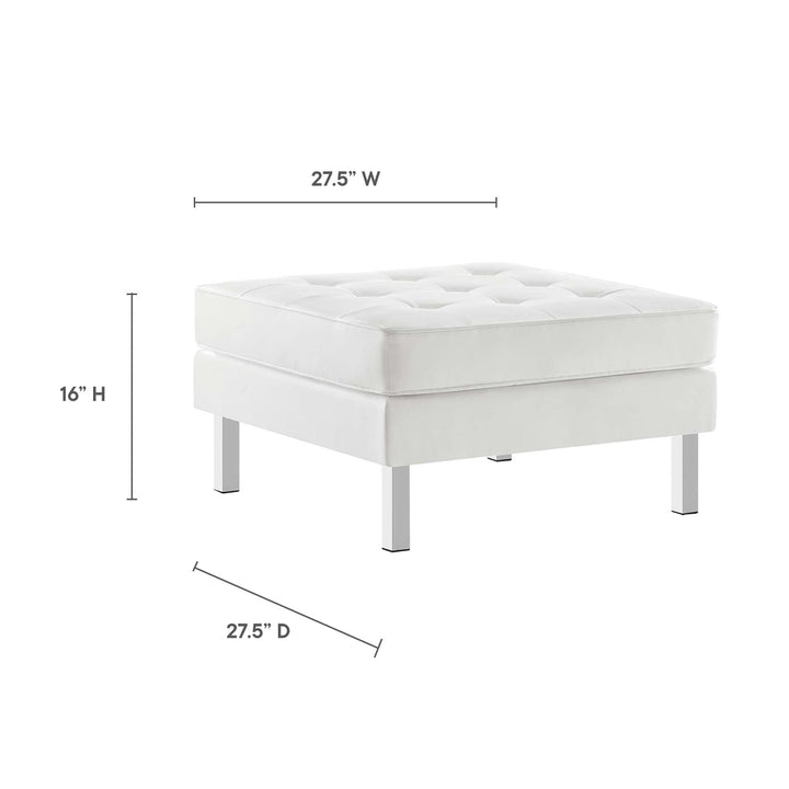 Loft Tufted Vegan Leather Sofa and Ottoman Set in Silver White