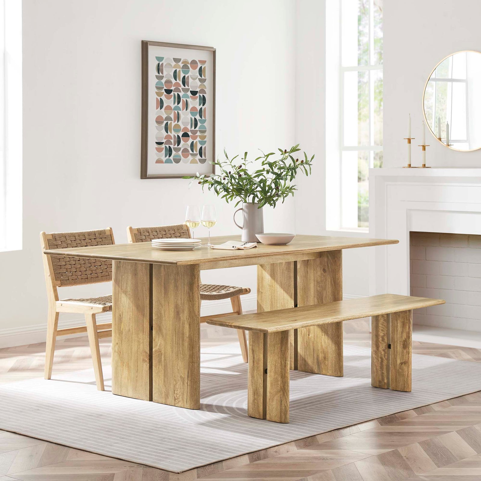 Amistad 72" Wood Dining Table and Bench Set in Oak