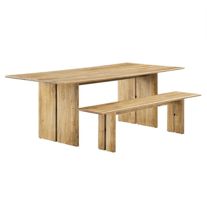 Amistad 86" Wood Dining Table and Bench Set in Oak